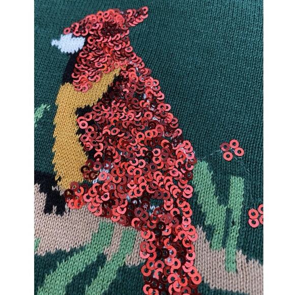 Kim Rogers Curvy Sequin Red Cardinal Sweater Holidays Sparkly Festive Christmas - Picture 7 of 7